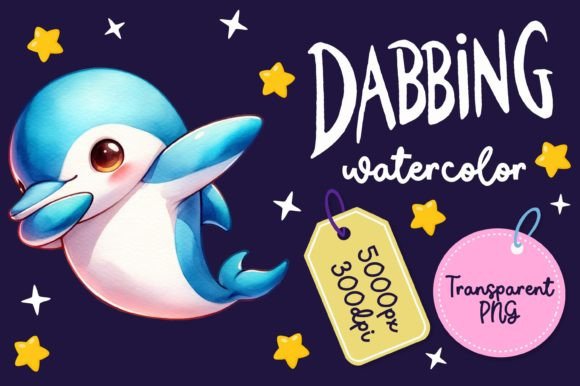Cute Dabbing Dolphin Watercolor Illustrations