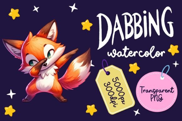 Cute Dabbing Fox Watercolor in Illustrations