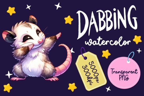Cute Dabbing Opossum Watercolor Illustrations for Branding