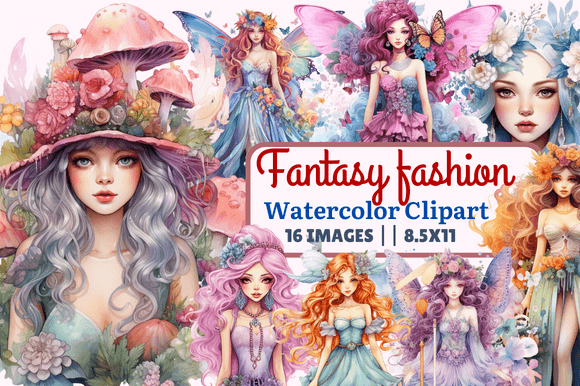 Fantasy Fashion Watercolor Clipart Illustrations