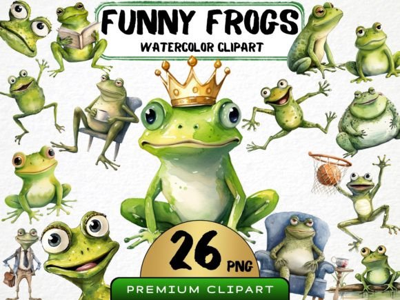 Funny Frog Clipart: Watercolor Illustrations for Branding