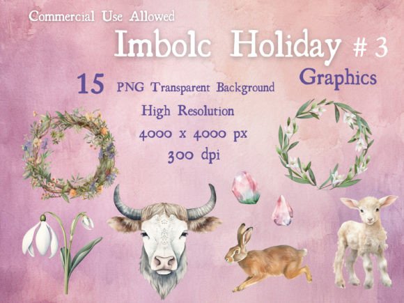 Imbolc Holiday Watercolor Clip Art PNG Illustrations