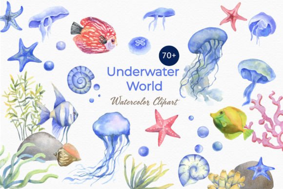 Jellyfish Sea Watercolor Clipart Ocean Illustrations