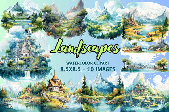 Landscapes Watercolor Clipart: Editorial Illustrations