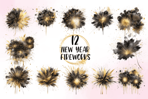 New Year Watercolor Fireworks Illustrations for Sellers