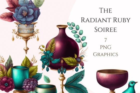 Radiant Ruby Soirée Watercolor Clipart Illustrations