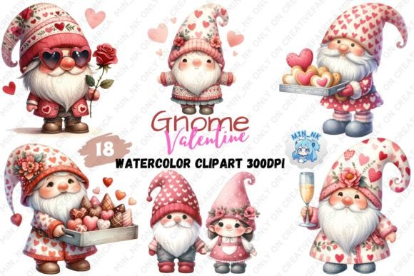 Valentine Gnome Watercolor Sublimation Illustrations