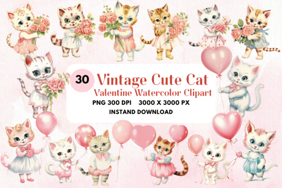Vintage Cute Cat Valentine Watercolor Illustrations Review