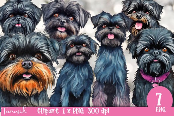 Watercolor Affenpinscher Clipart PNG Illustrations