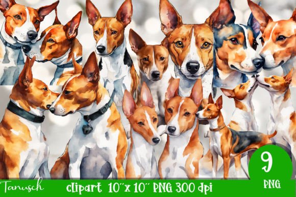 Watercolor Basenji Clipart PNG: Illustrations for Sellers