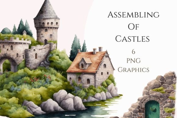 Watercolor Castle Illustrations for Editorial Design
