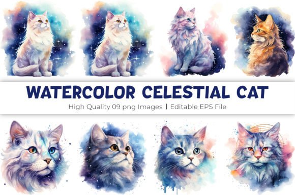 Watercolor Celestial Cat Clipart: Illustrations Review