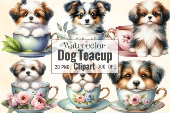 Watercolor Dog Teacup Clipart for Illustrations