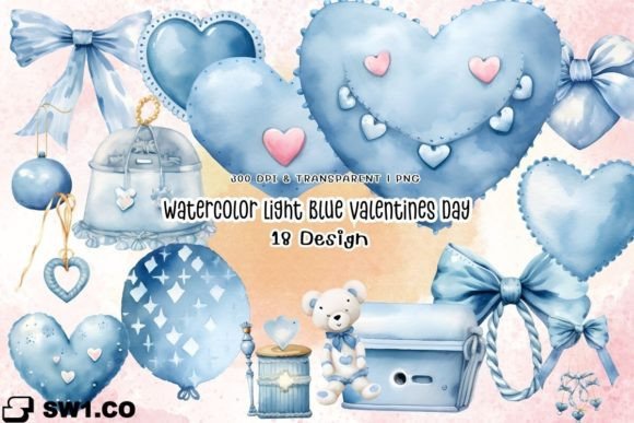 Watercolor Light Blue Valentines Day Illustrations Review
