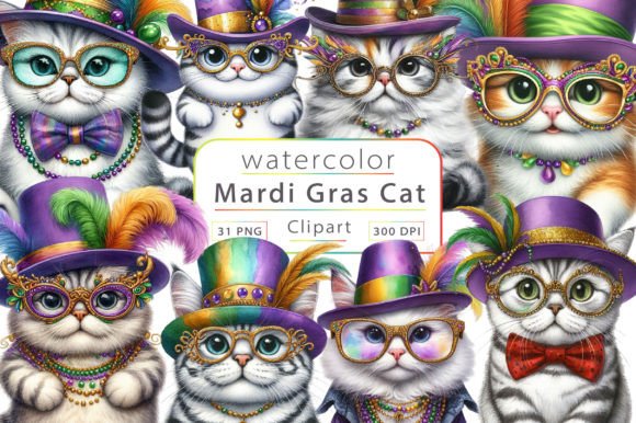 Watercolor Mardi Gras Cat Clipart: Illustrations Review