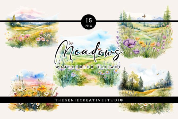 Watercolor Meadows PNG Clipart for Illustrations