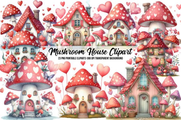 Watercolor Mushroom House Clipart for Illustrations