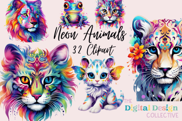 Watercolor Rainbow Animals Illustrations for Crafters