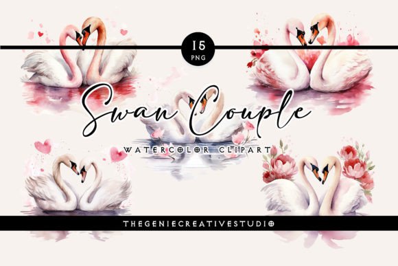 Watercolor Swan Couple PNG Clipart for Illustrations