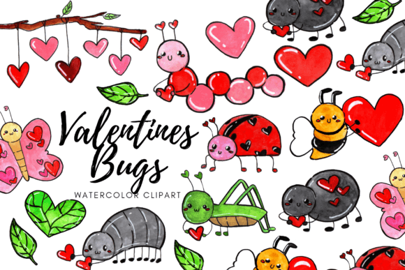 Watercolor Valentine Bug Illustrations for Editorial Design