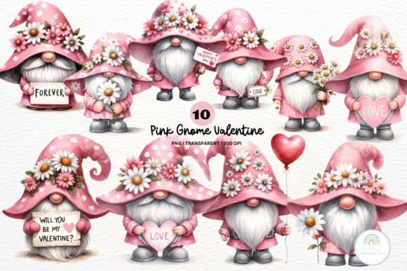 Watercolor Valentine Pink Gnomes Illustrations for Blogs