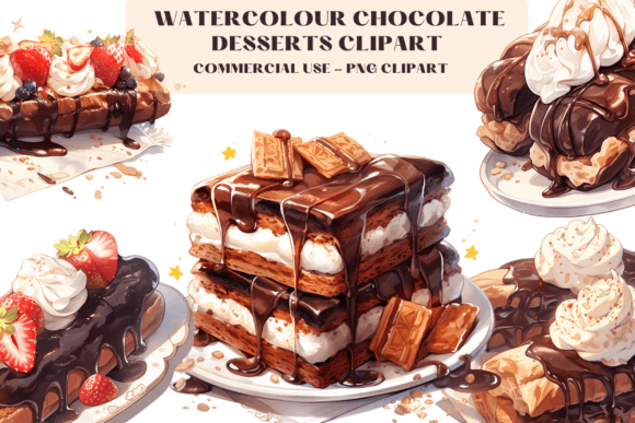 Watercolour Chocolate Desserts Clipart Illustrations