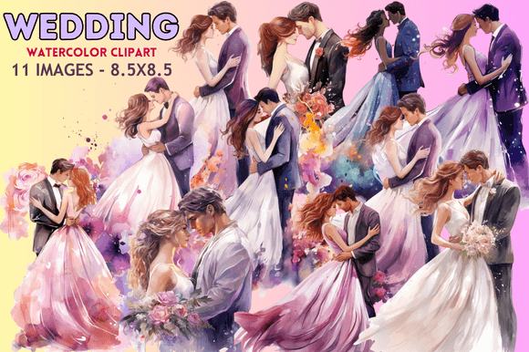 Wedding Watercolor Clipart for Embroidery